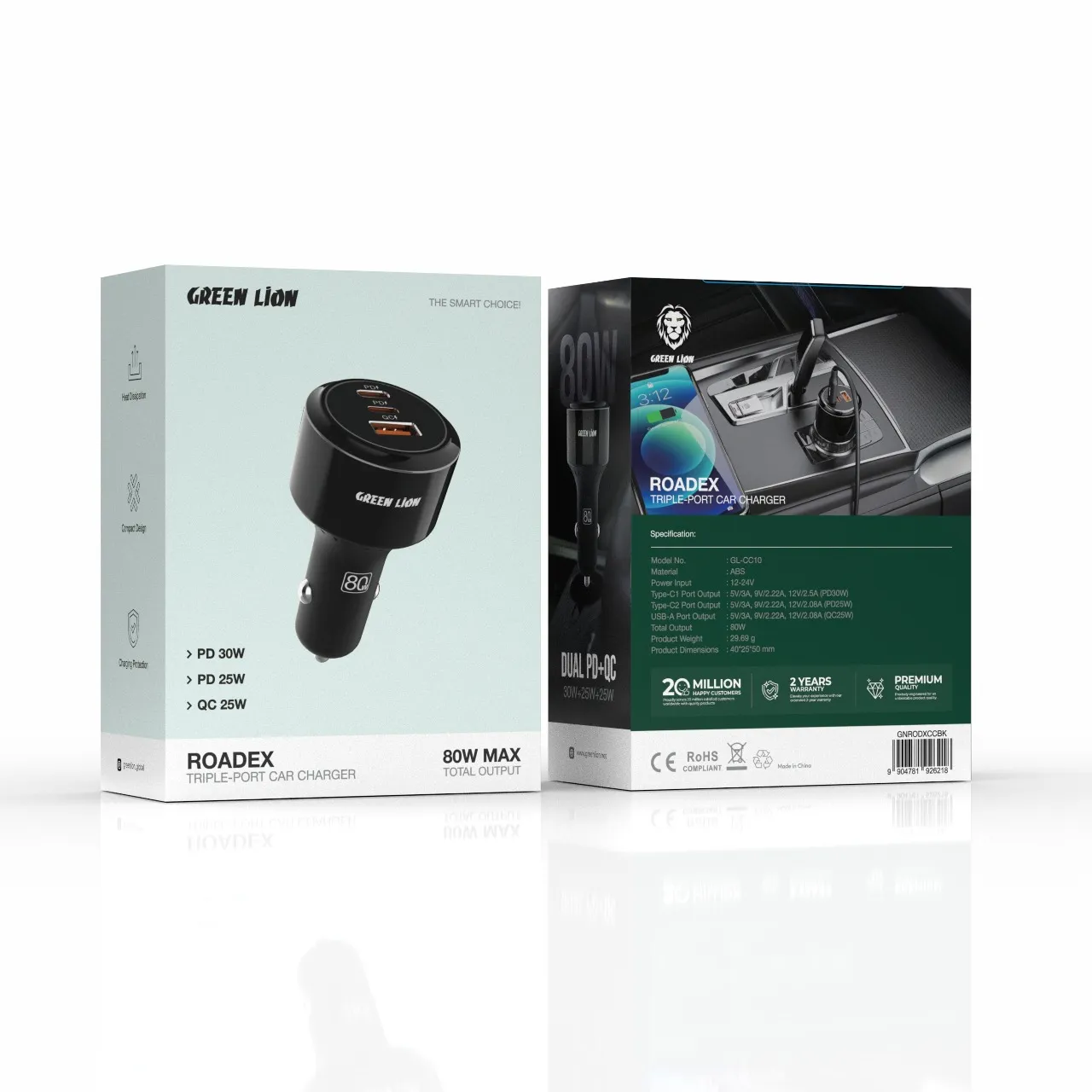 شارژر فندکی ماشین سه پورت 80W گرین لاین مدل Roadex - Image 3