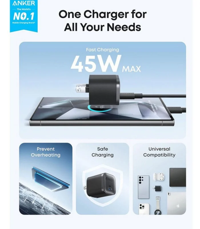شارژر دیواری انکر مدل A2692 توان 45 وات USB-C - Image 4