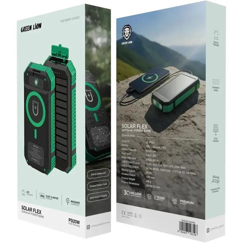 پاوربانک خورشیدی گرین لاین مدل GL-PX81 ظرفیت ۲۰ هزار میلی آمپر - Image 2